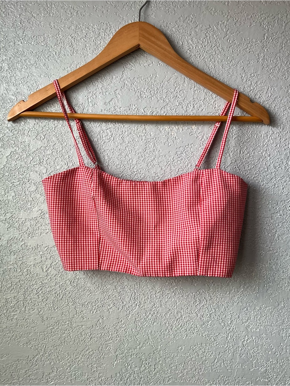 Brandy Melville Red Gingham Crop Top Cami Smocked Back Cottagecore Size S